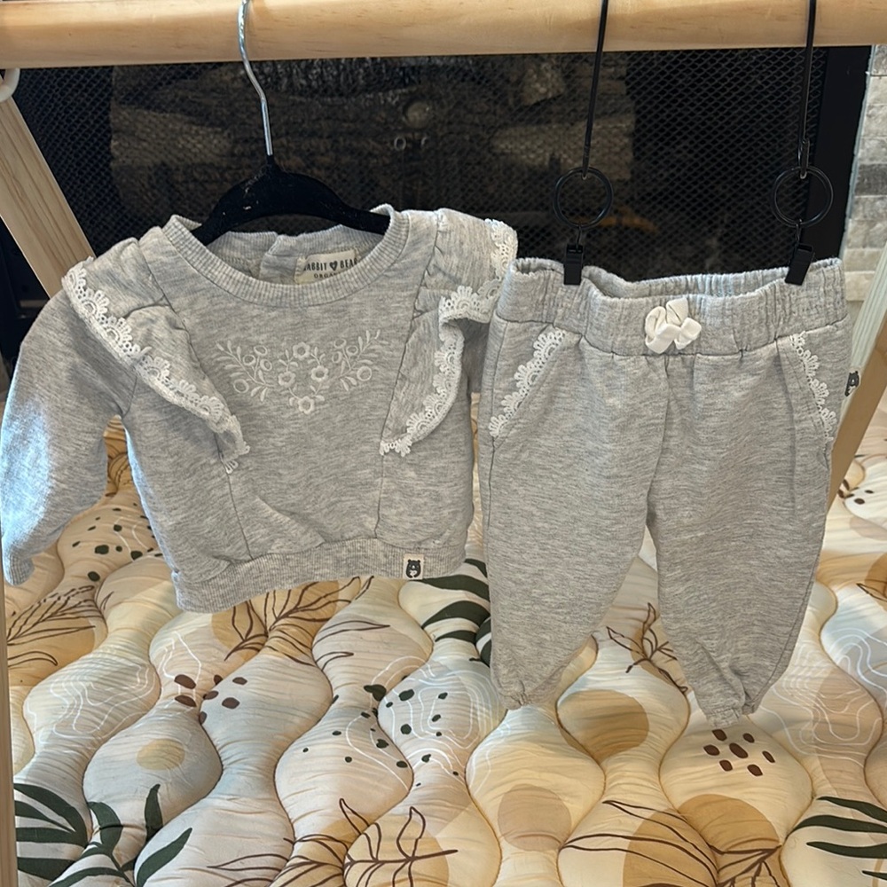 Gray with Lace Details Matching Set
